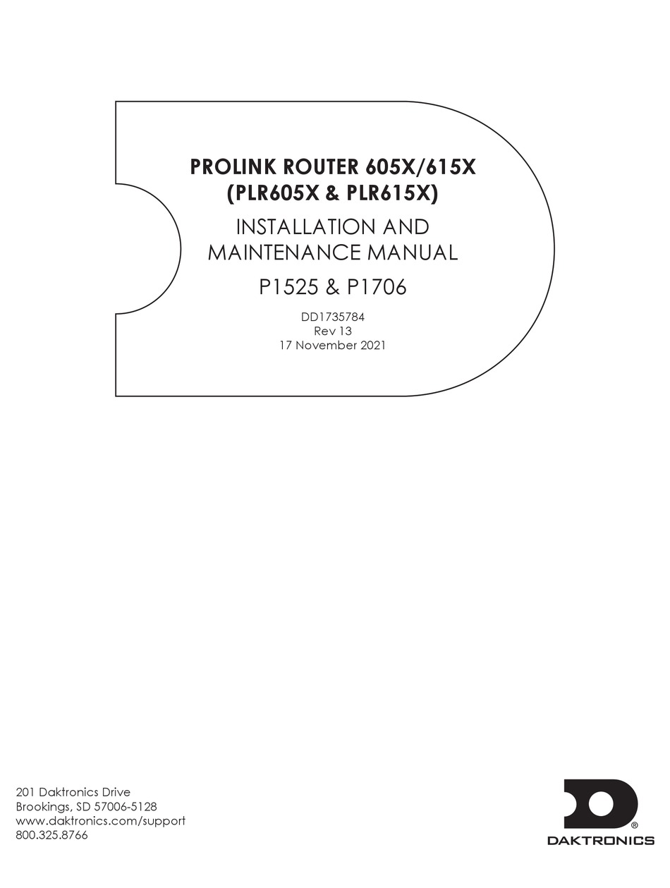 DAKTRONICS PROLINK ROUTER 605 SERIES INSTALLATION AND MAINTENANCE