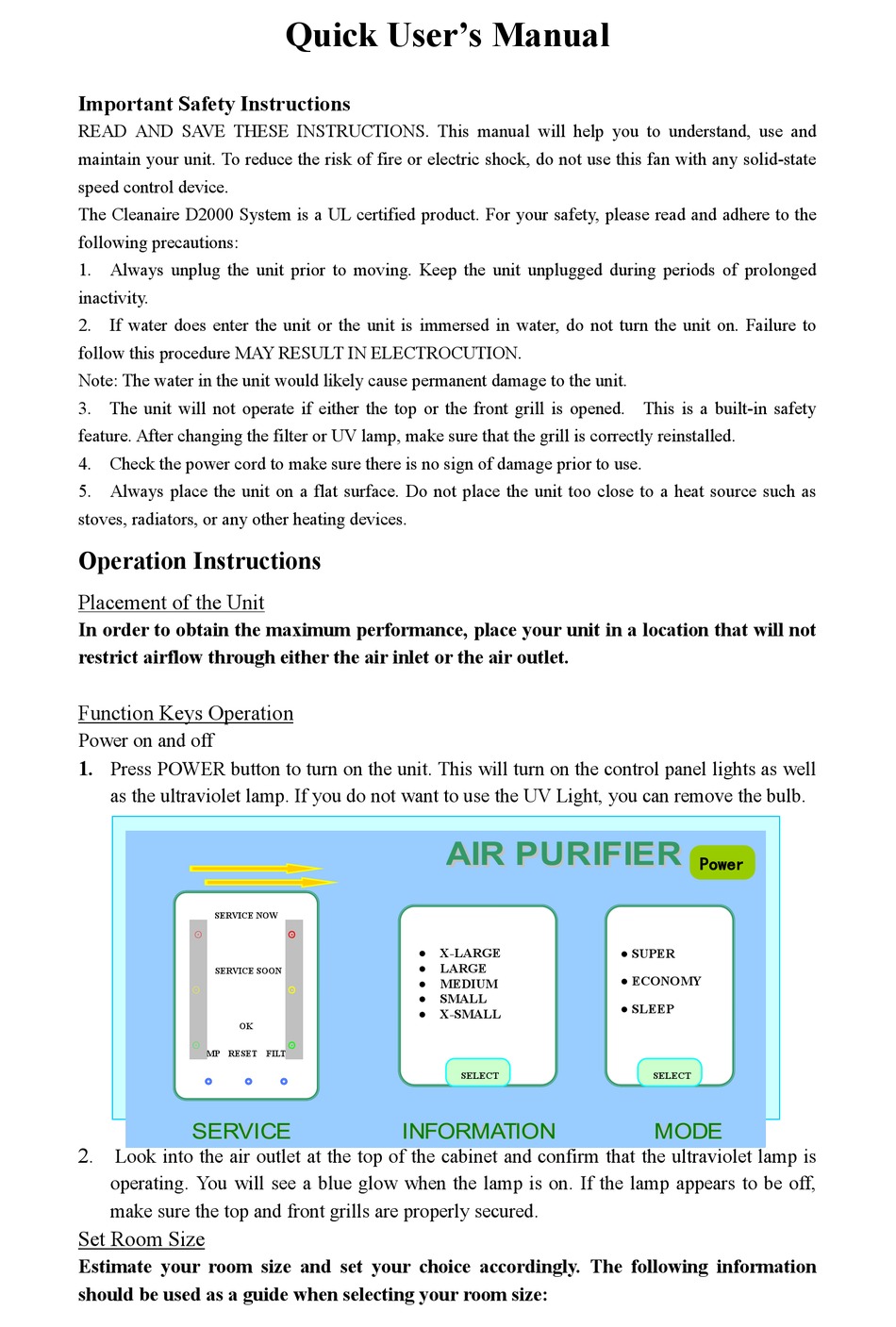 CLEAN AIR D2000 QUICK USER MANUAL Pdf Download ManualsLib