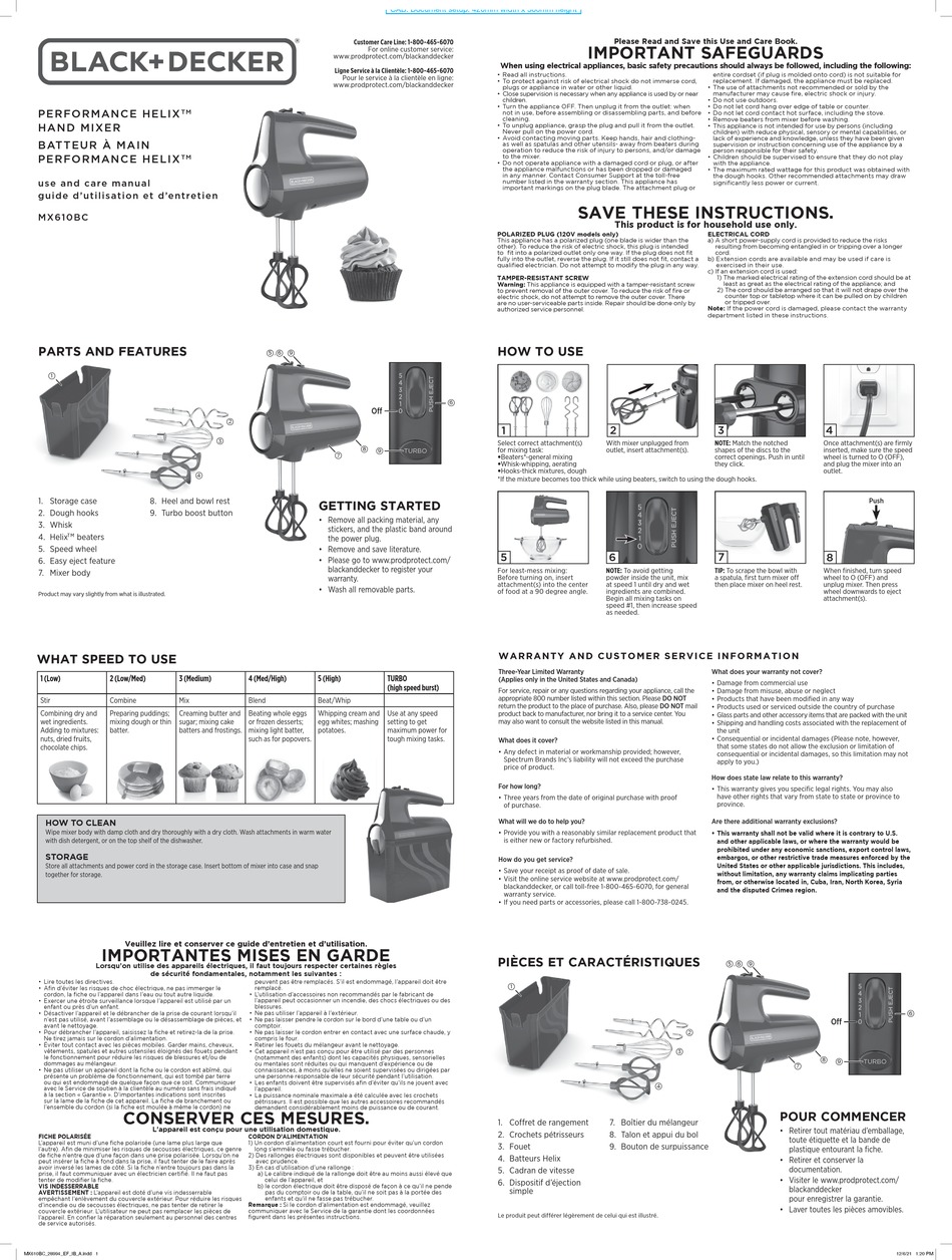 BLACK & DECKER HELIX PERFORMANCE MX610BC USE AND CARE MANUAL Pdf Download ManualsLib