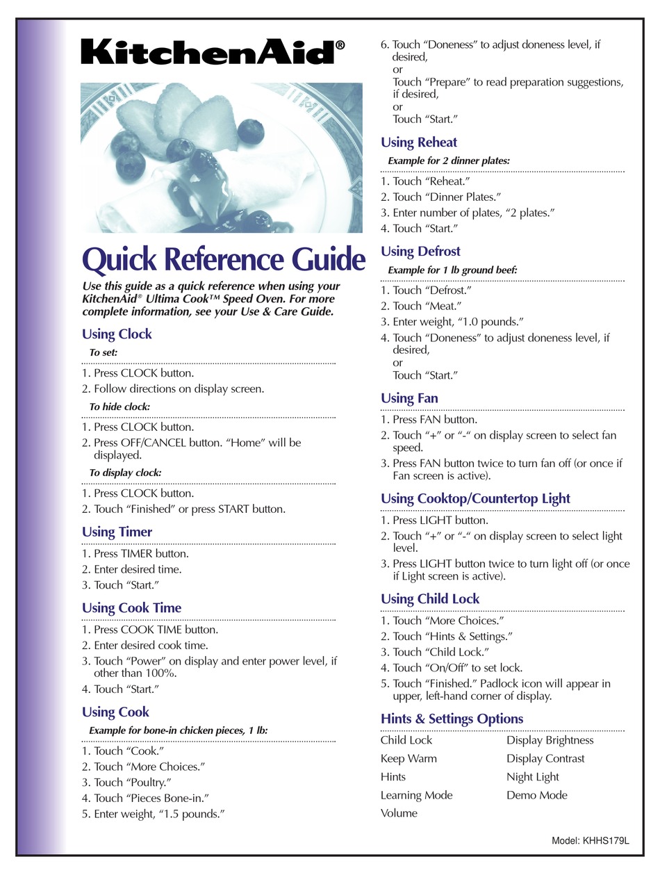 KITCHENAID ULTIMA COOK QUICK REFERENCE MANUAL Pdf Download ManualsLib