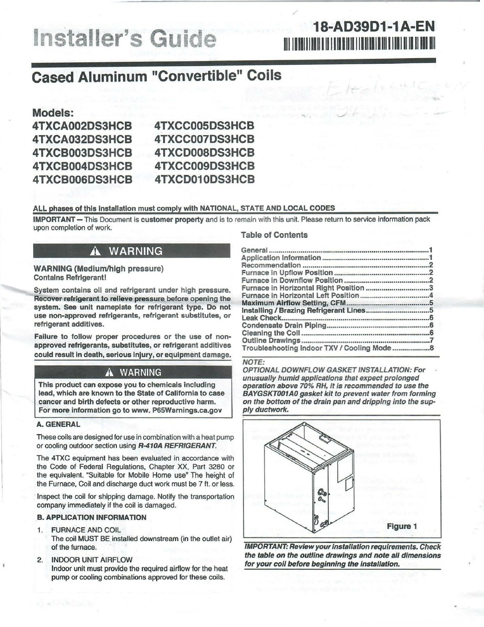 TRANE 4TXCA002DS3HCB INSTALLER'S MANUAL Pdf Download | ManualsLib