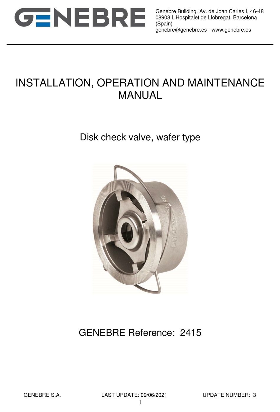 GENEBRE 2415 INSTALLATION, OPERATION AND MAINTENANCE MANUAL Pdf ...