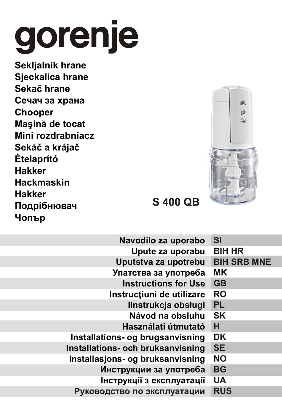 GORENJE S400QB INSTRUCTIONS FOR USE MANUAL Pdf Download ManualsLib