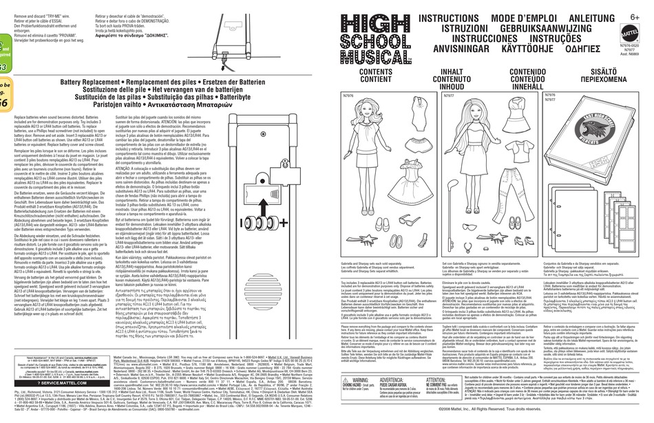 MATTEL HIGH SCHOOL MUSICAL N7976 INSTRUCTIONS Pdf Download | ManualsLib