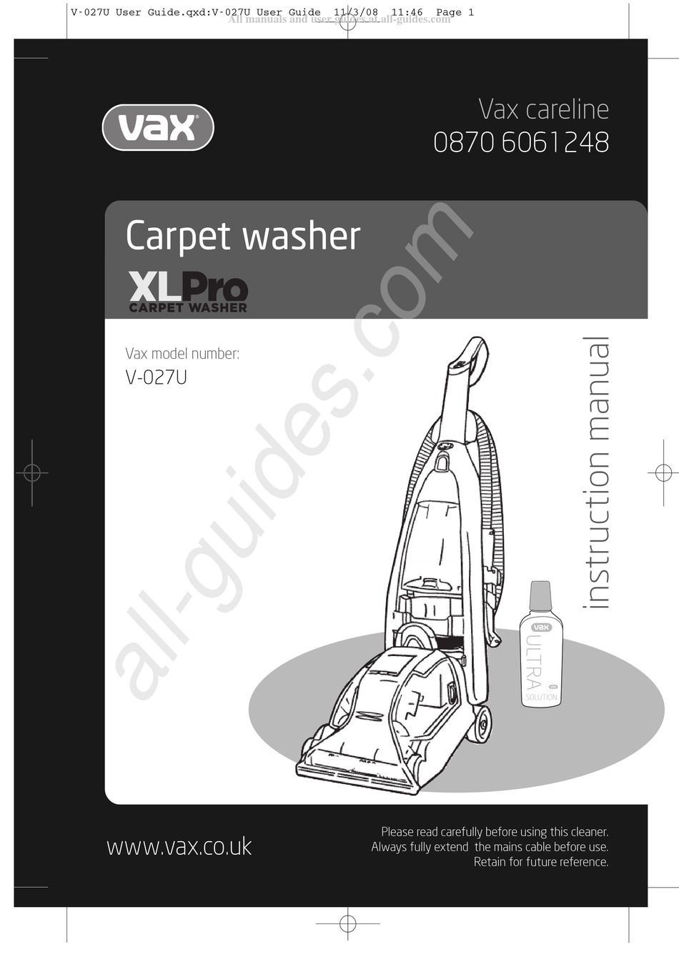 VAX XL PRO V027U INSTRUCTION MANUAL Pdf Download ManualsLib