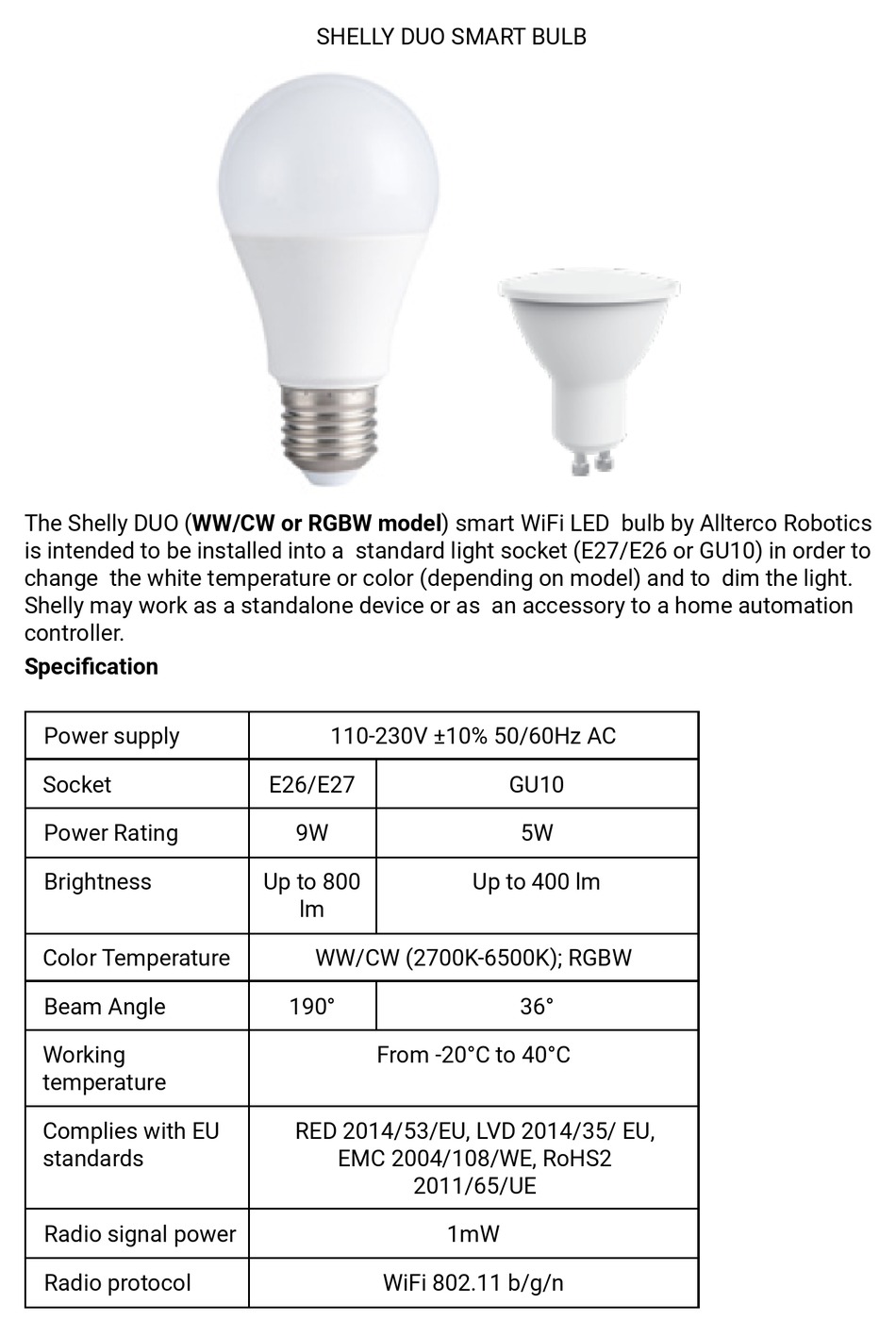 SHELLY DUO WW USER MANUAL Pdf Download | ManualsLib