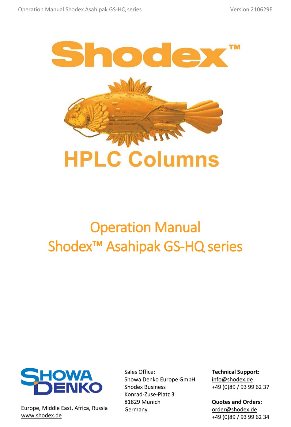 SHOWA DENKO SHODEX ASAHIPAK GSHQ SERIES OPERATION MANUAL Pdf Download