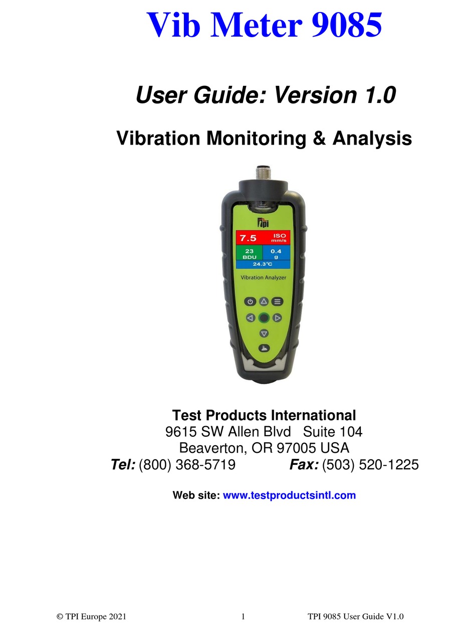 TEST PRODUCTS INTERNATIONAL VIB METER 9085 USER MANUAL Pdf Download