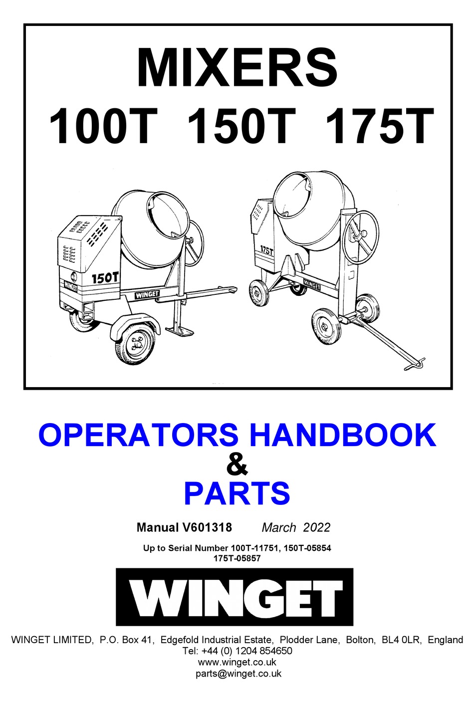 WINGET 100T OPERATORS HANDBOOK & PARTS Pdf Download ManualsLib