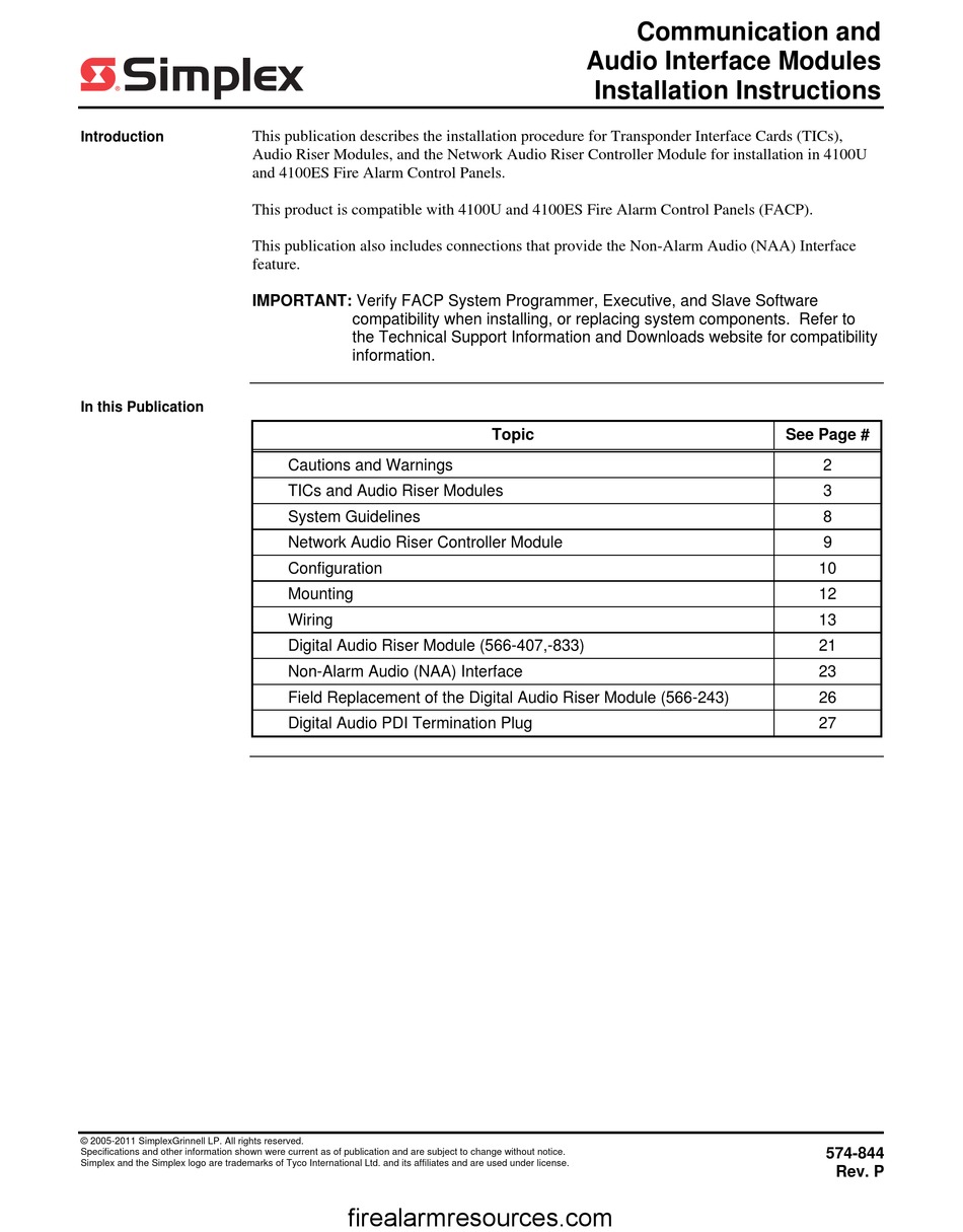 SIMPLEX 4100-9600 INSTALLATION INSTRUCTIONS MANUAL Pdf Download