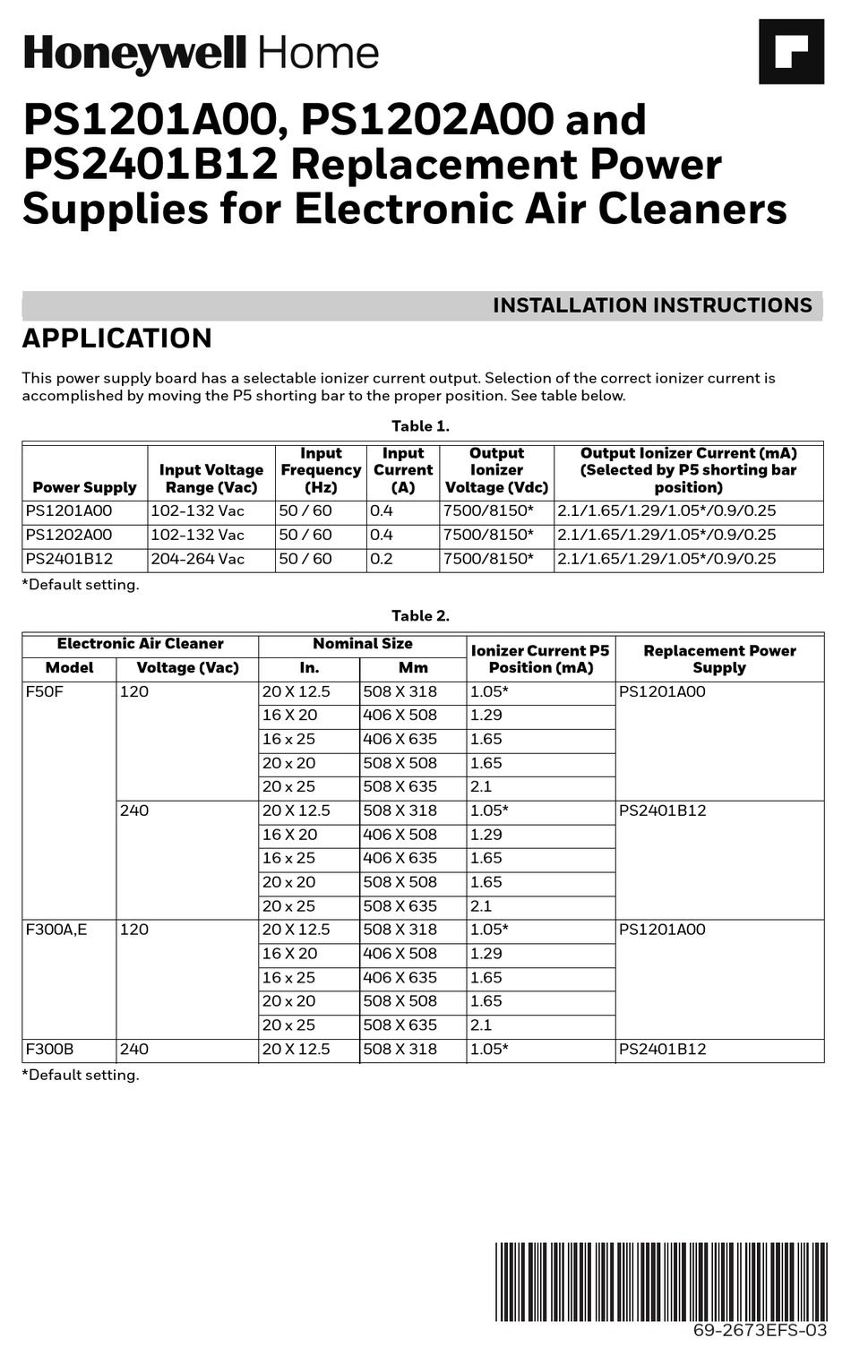 HONEYWELL HOME PS1201A00 INSTALLATION INSTRUCTIONS MANUAL Pdf Download