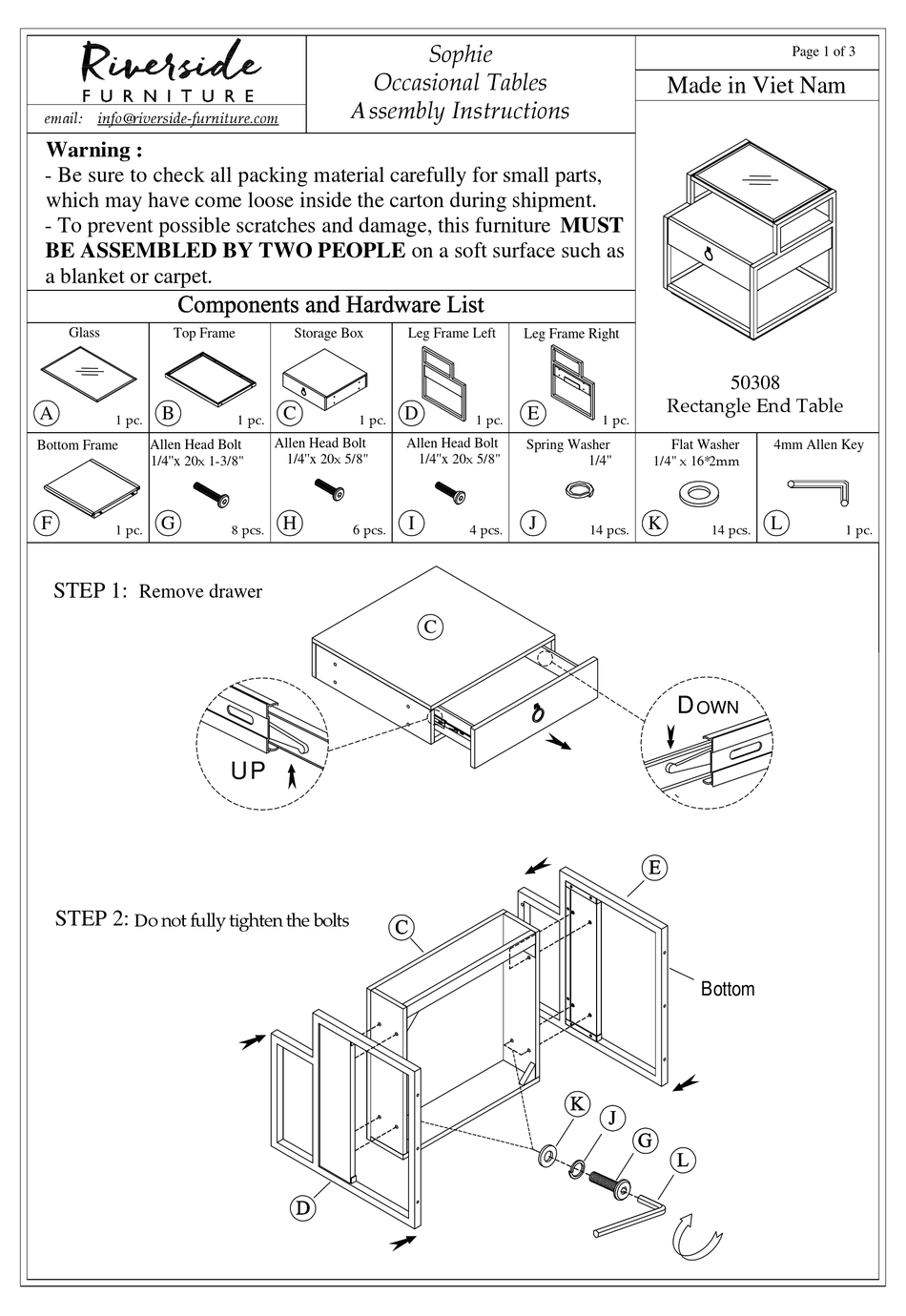 RIVERSIDE FURNITURE SOPHIE 50308 ASSEMBLY INSTRUCTIONS Pdf Download