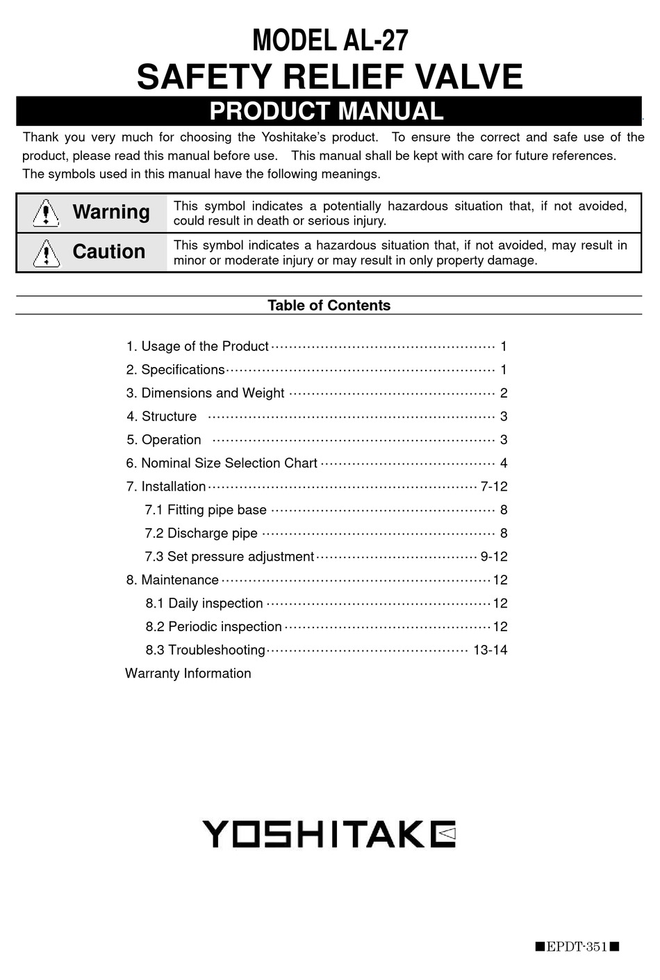 YOSHITAKE AL27 PRODUCT MANUAL Pdf Download ManualsLib