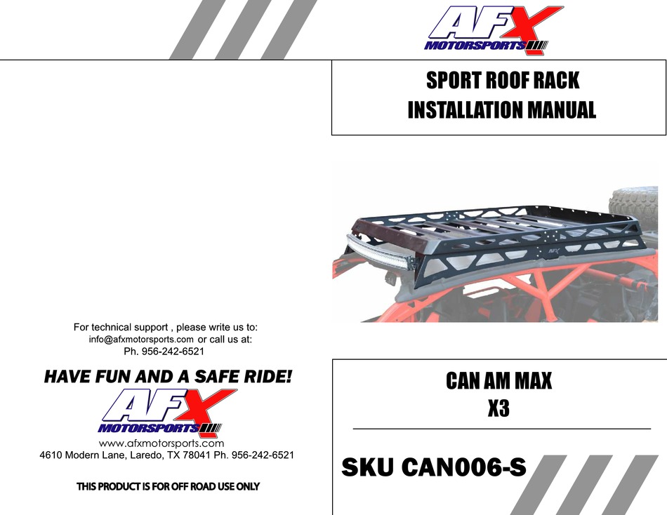 AFX MOTORSPORTS CAN AM MAX X3 INSTALLATION MANUAL Pdf Download ManualsLib