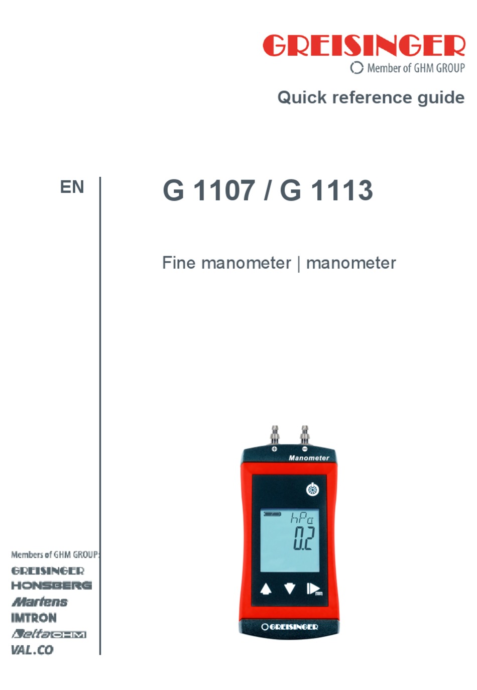 GREISINGER G 1107 QUICK REFERENCE MANUAL Pdf Download | ManualsLib