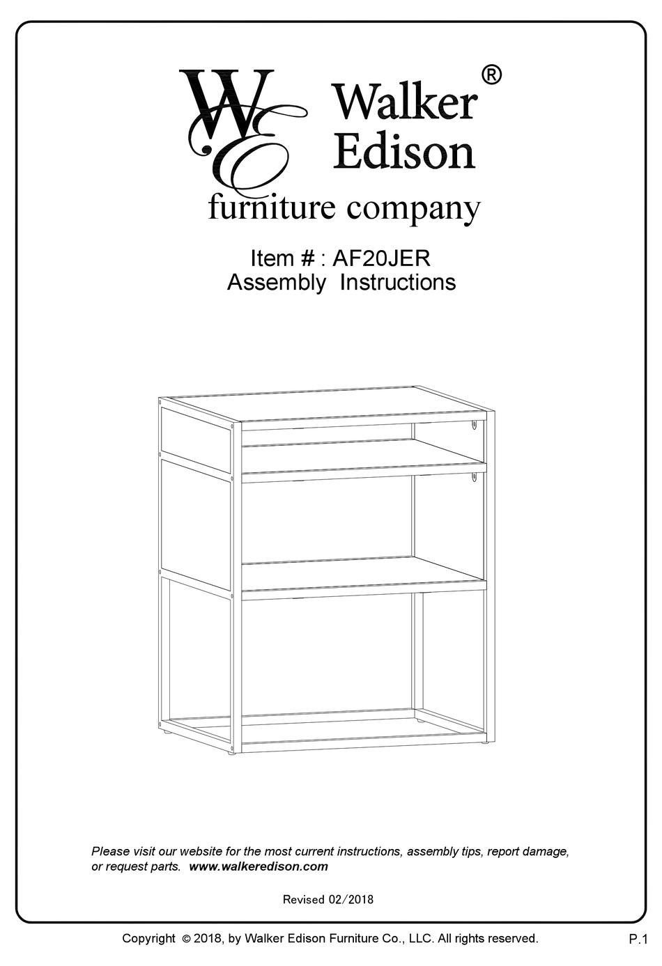 WALKER EDISON AF20JER ASSEMBLY INSTRUCTIONS MANUAL Pdf Download