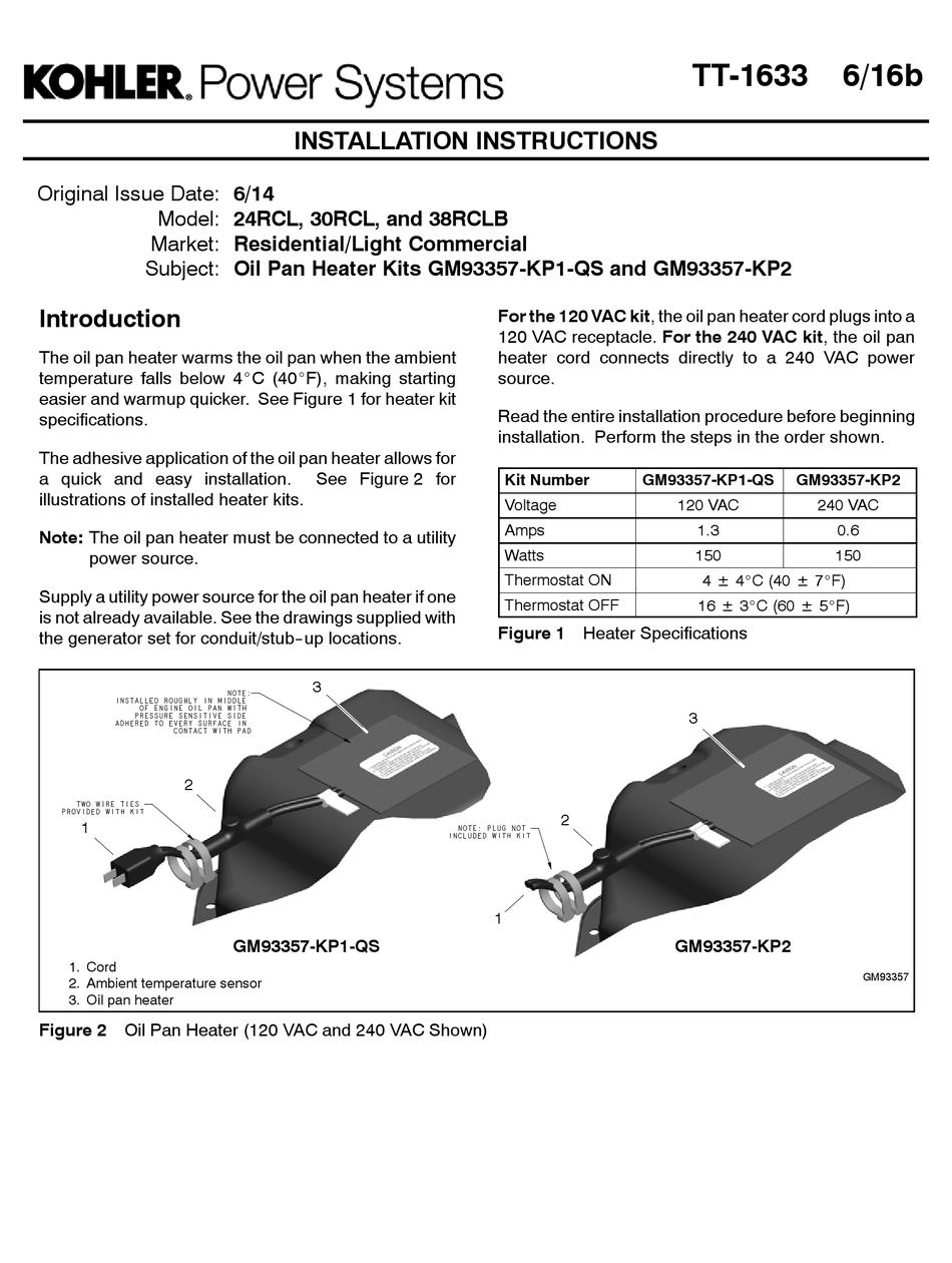 KOHLER GM93357KP1QS INSTALLATION INSTRUCTIONS Pdf Download ManualsLib