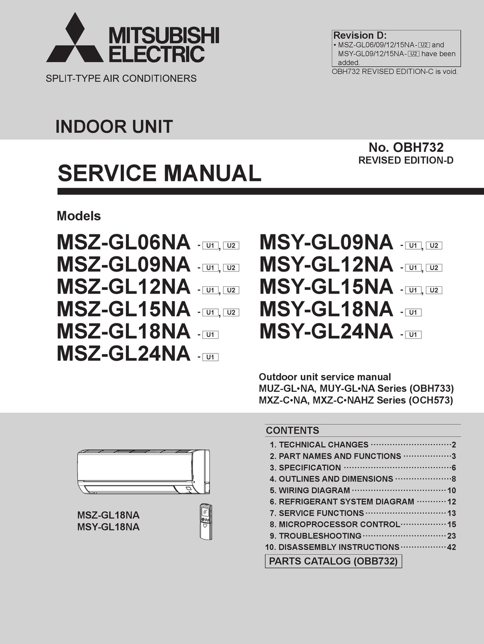 Mitsubishi Electric Msz Gl Na Service Manual Pdf Download Manualslib