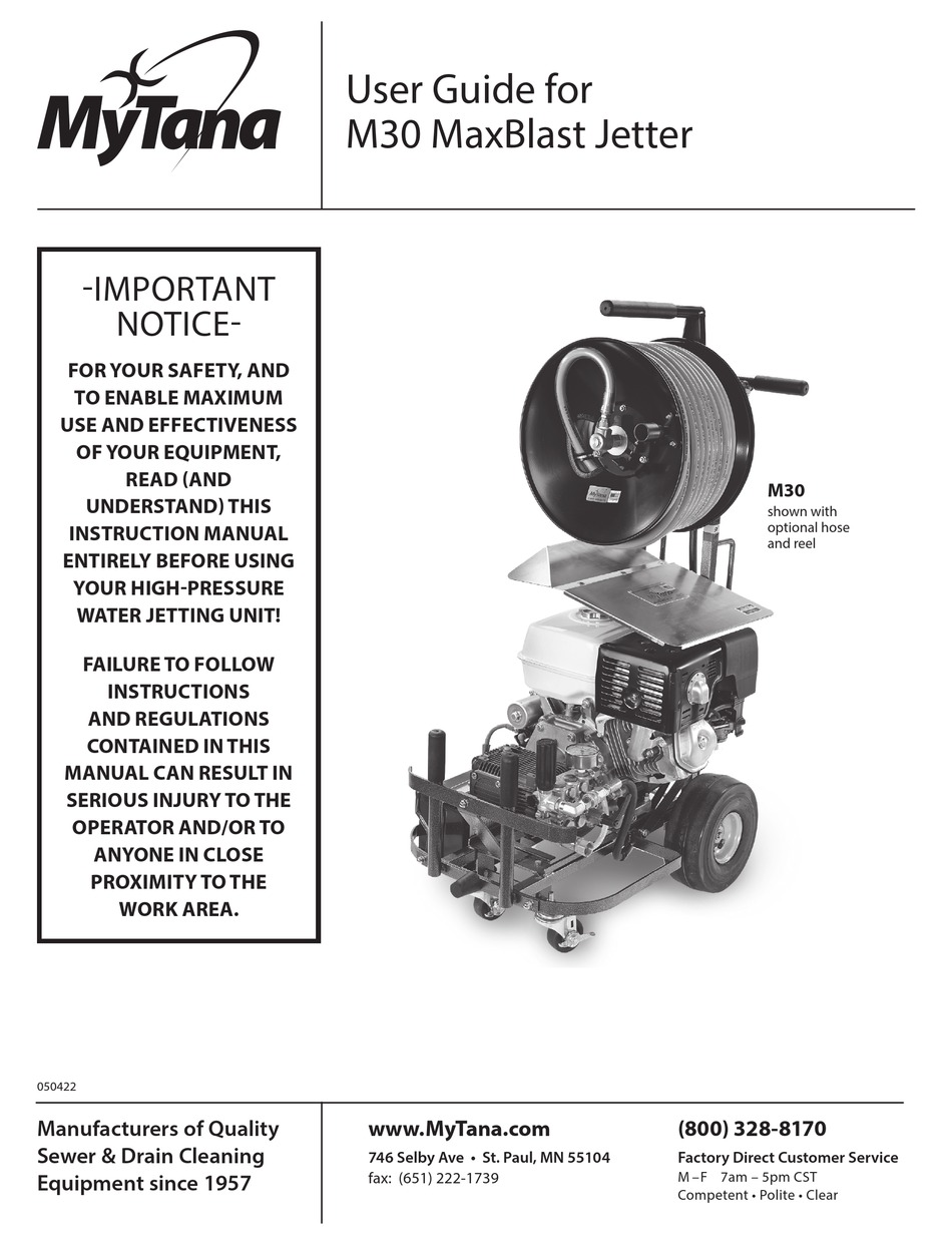 MYTANA M30 MAXBLAST JETTER USER MANUAL Pdf Download ManualsLib