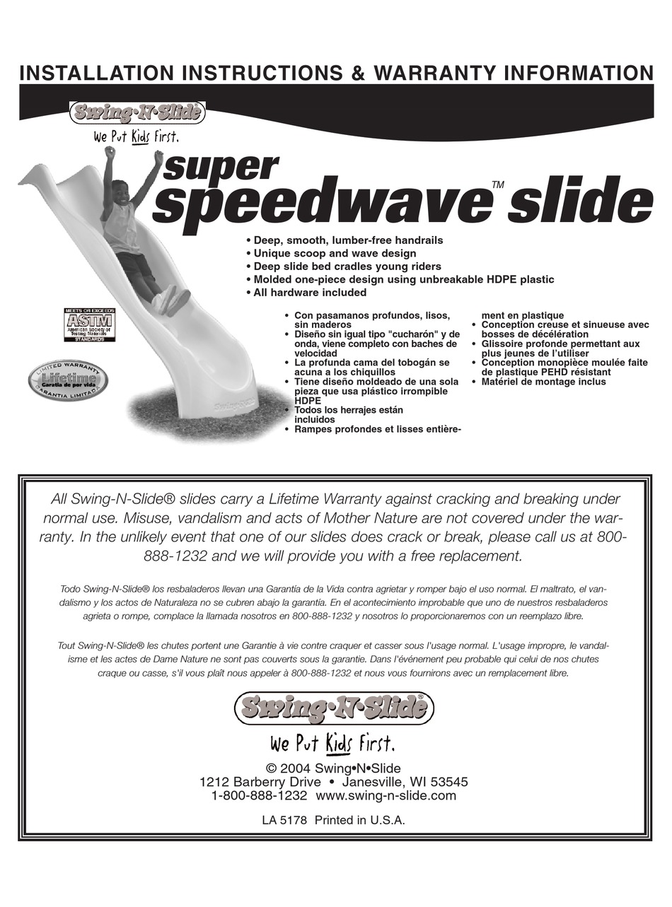 SWINGNSLIDE SUPER SPEEDWAVE SLIDE INSTALLATION INSTRUCTIONS