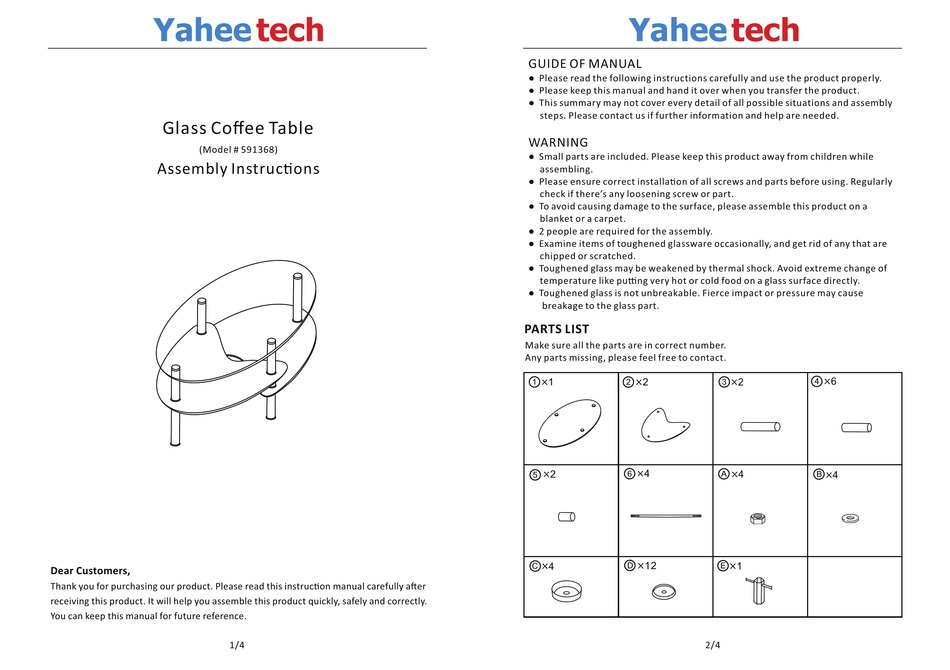 YAHEETECH 591368 ASSEMBLY INSTRUCONS Pdf Download ManuaLib