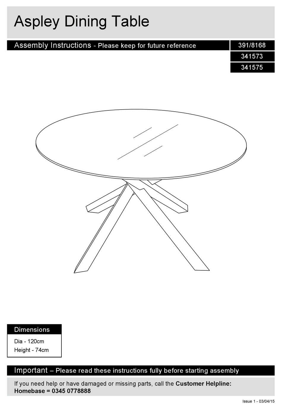 ARGOS ASPLEY 391/8168 ASSEMBLY INSTRUCTIONS MANUAL Pdf Download