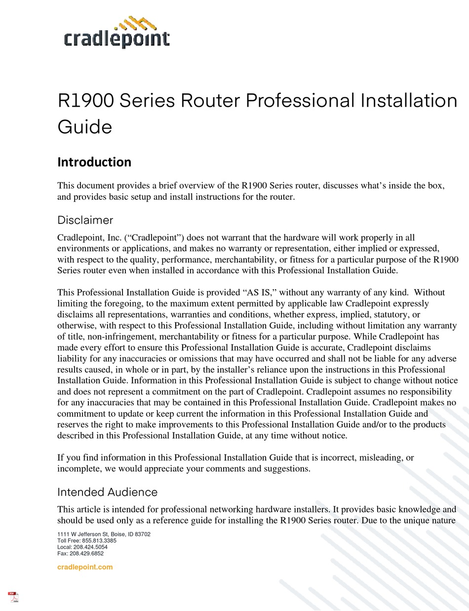 CRADLEPOINT R1900 SERIES INSTALLATION MANUAL Pdf Download ManualsLib