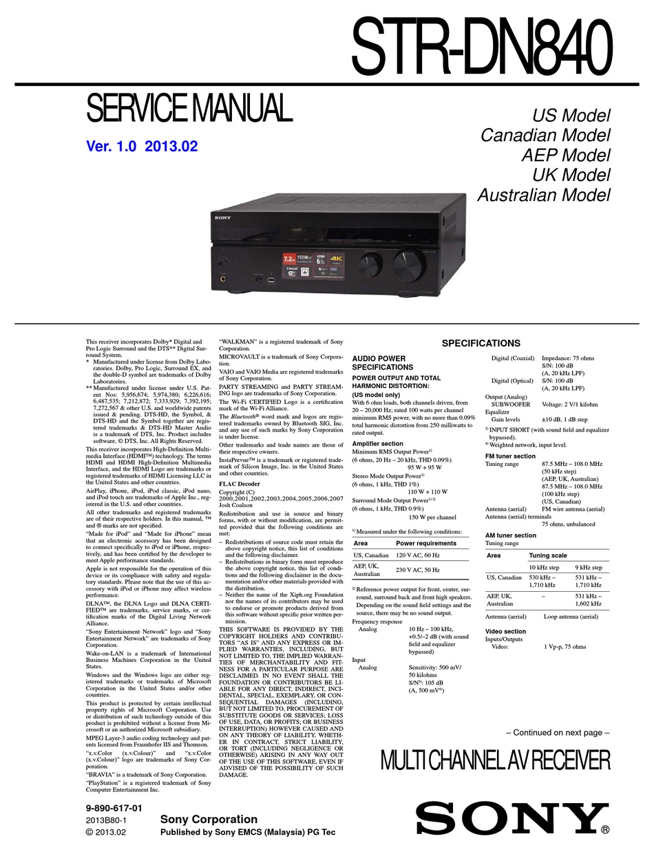 SONY STR-DN840 SERVICE MANUAL Pdf Download | ManualsLib
