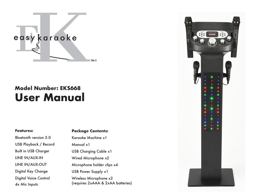 EASY KARAOKE EKS668 USER MANUAL Pdf Download ManualsLib