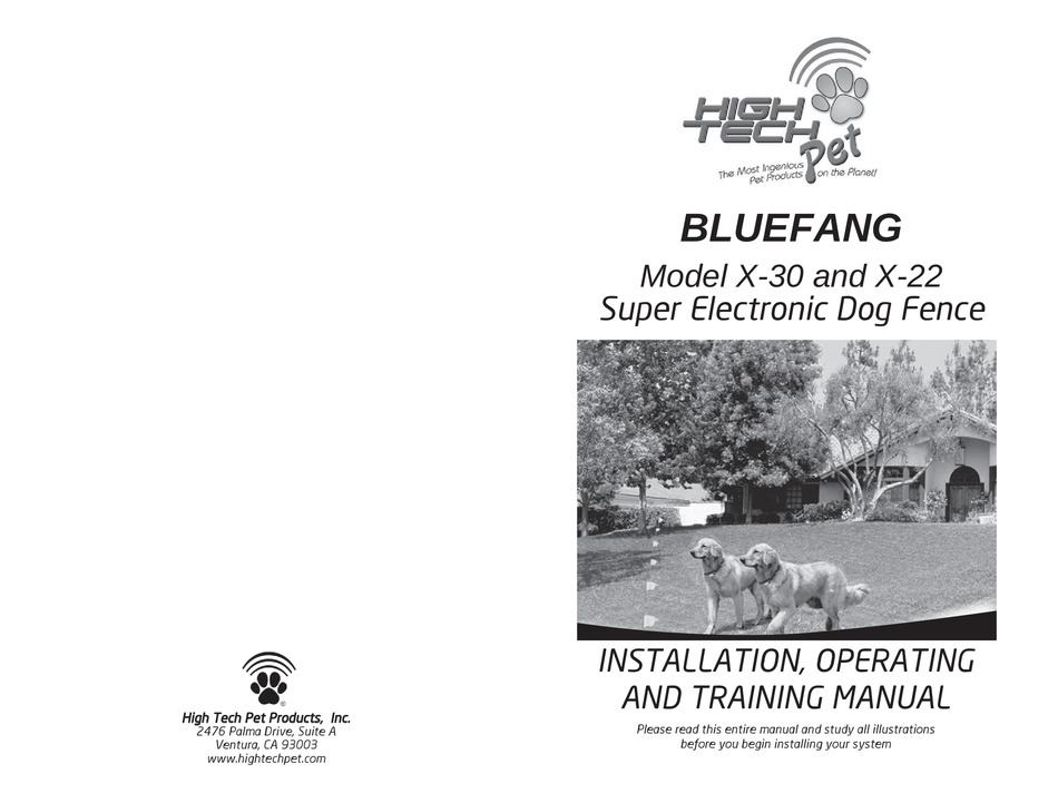 HIGH TECH PET PRODUCTS BLUEFANG X30 INSTALLATION, OPERATING AND