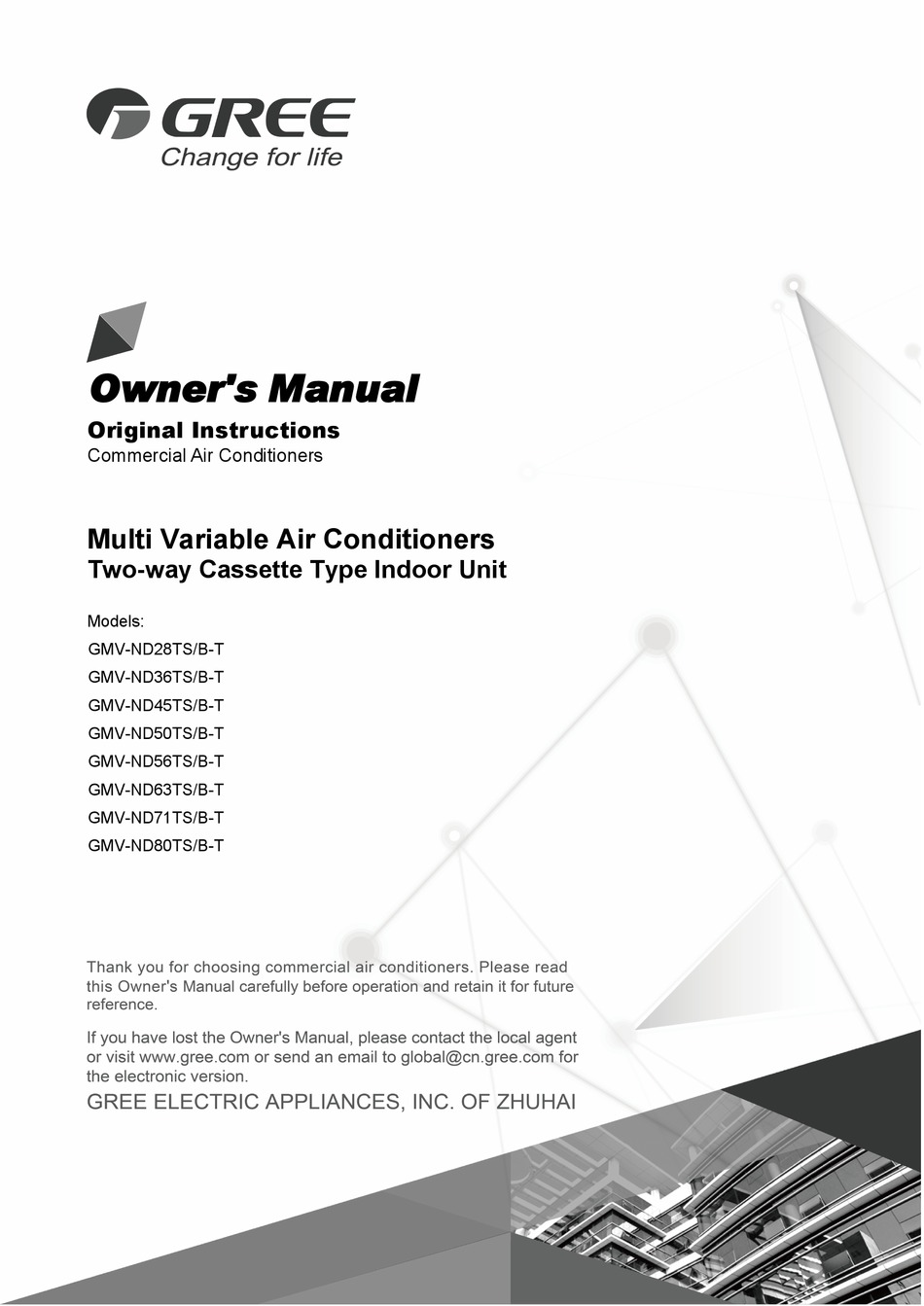 GREE GMV-ND28TS/B-T OWNER'S MANUAL Pdf Download | ManualsLib