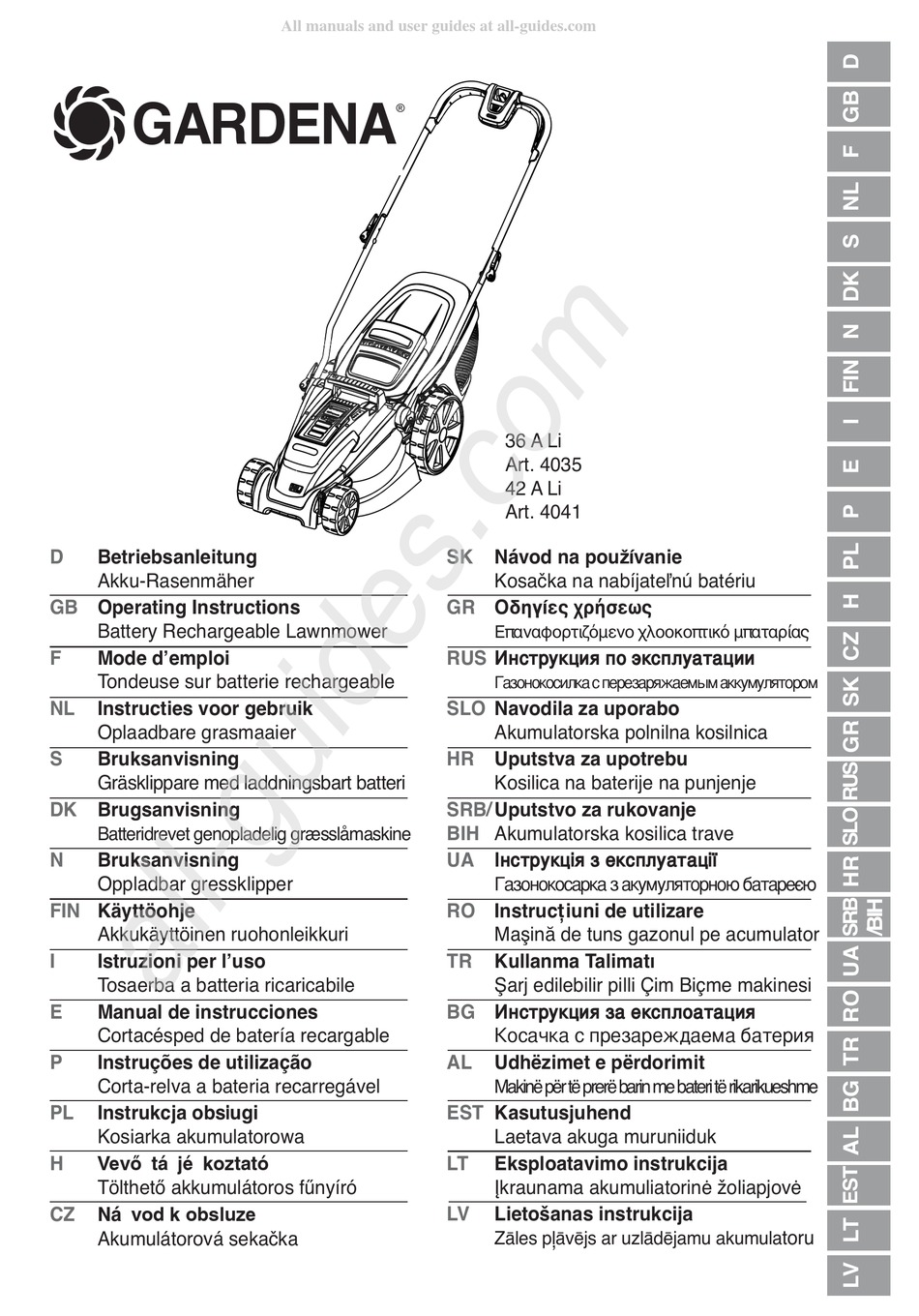 GARDENA 36 A LI OPERATING INSTRUCTIONS MANUAL Pdf Download | ManualsLib