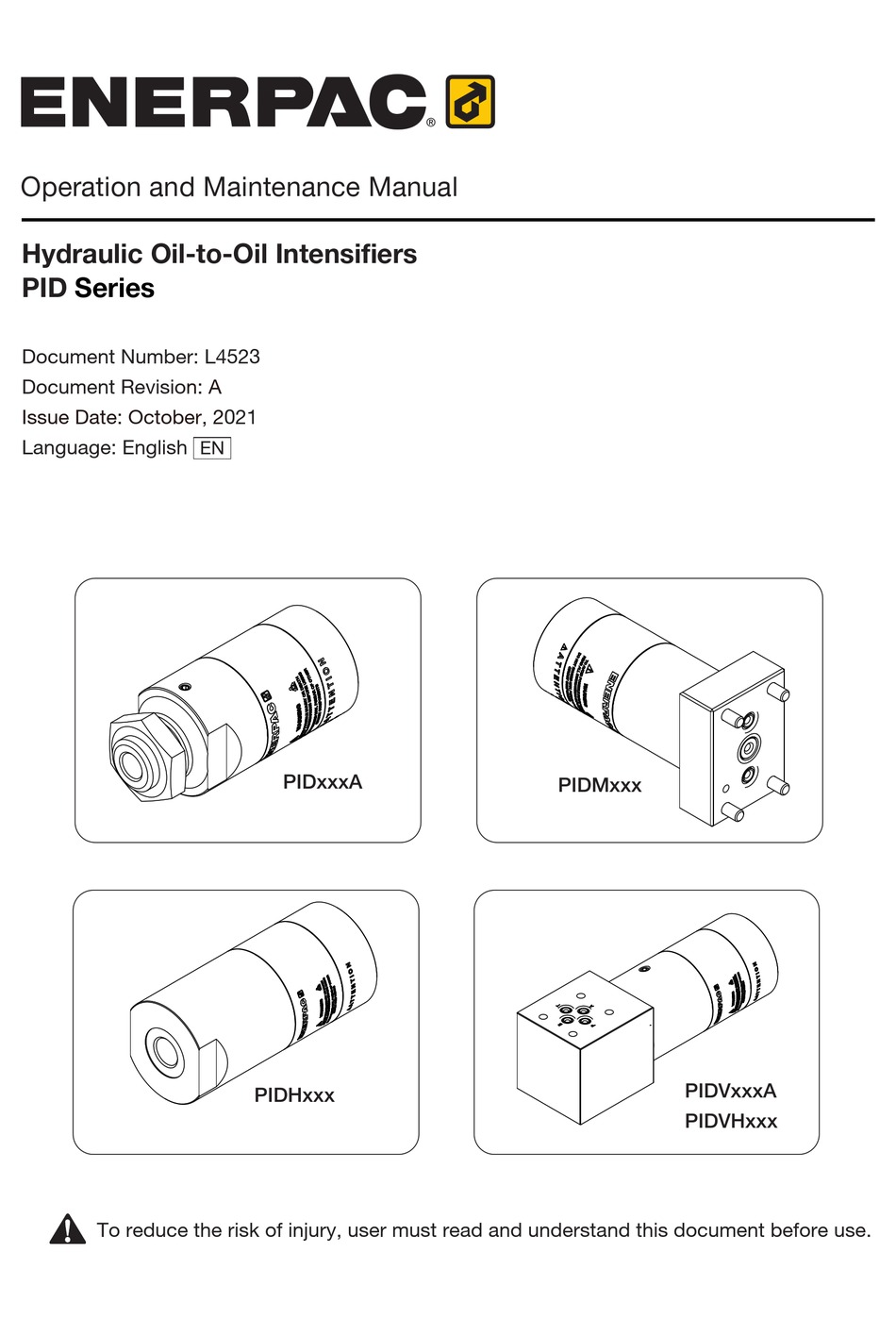 ENERPAC PID SERIES OPERATION AND MAINTENANCE MANUAL Pdf Download