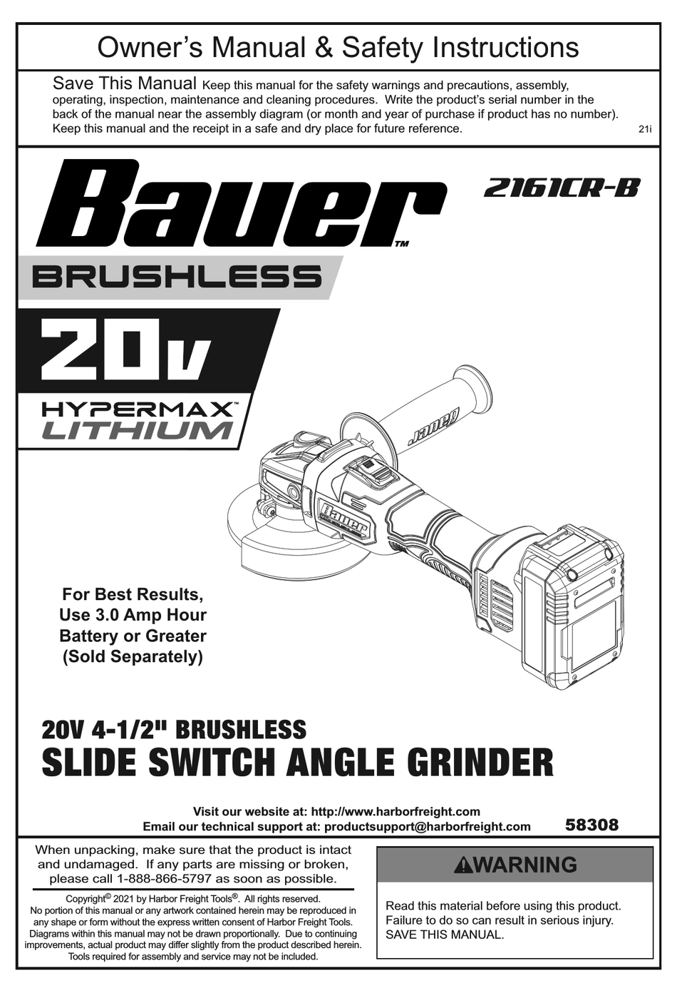 BAUER 2161CRB OWNER'S MANUAL & SAFETY INSTRUCTIONS Pdf Download