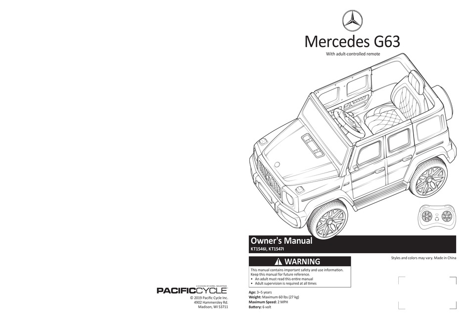 PACIFIC CYCLE MERCEDES G63 OWNER'S MANUAL Pdf Download ManualsLib
