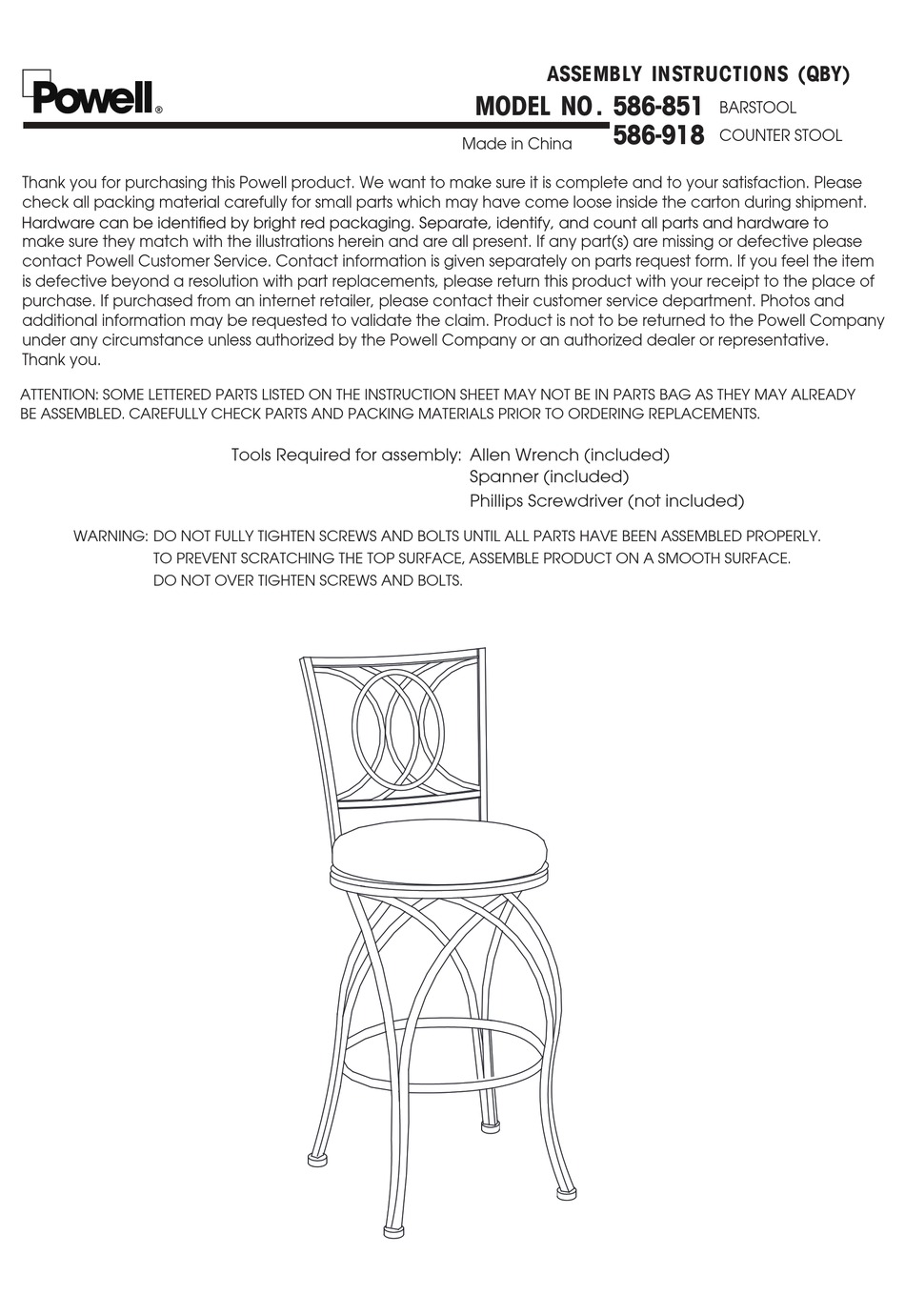 POWELL 586851 ASSEMBLY INSTRUCTIONS Pdf Download ManualsLib