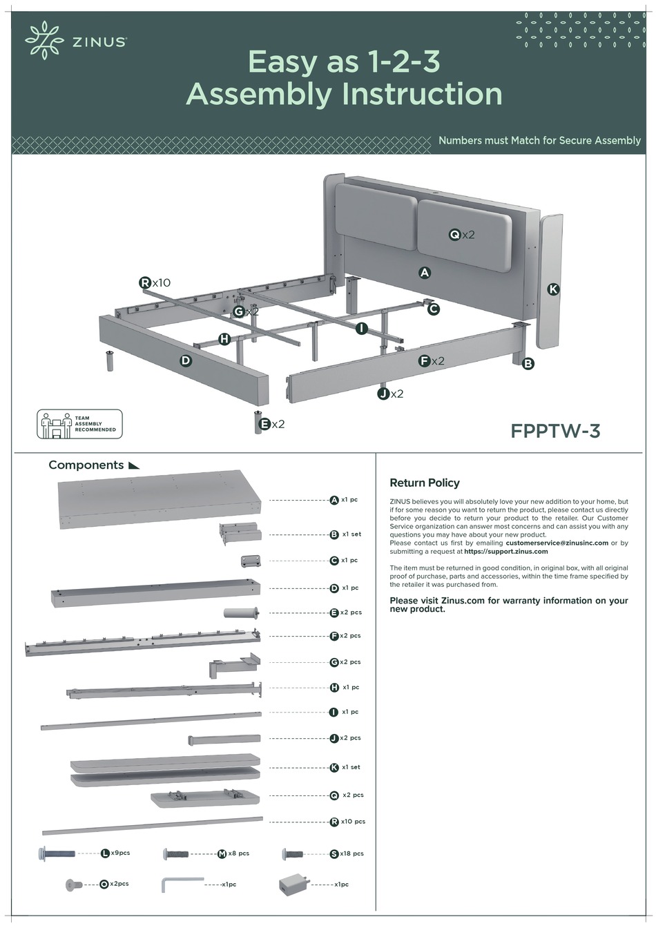 ZINUS FPPTW3 ASSEMBLY INSTRUCTION Pdf Download ManualsLib