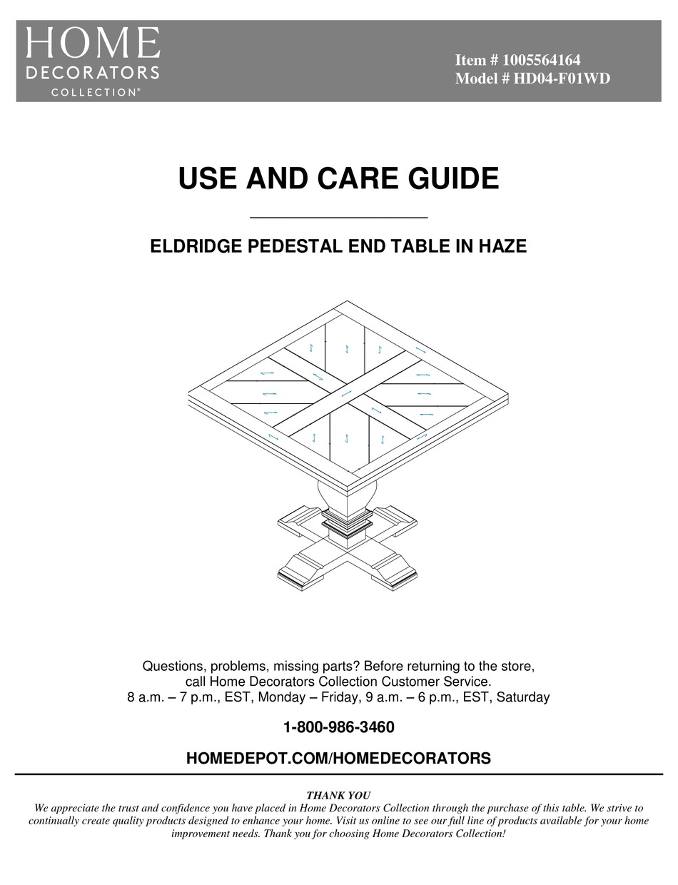 HOME DECORATORS COLLECTION ELDRIDGE HD04F01WD USE AND CARE MANUAL Pdf
