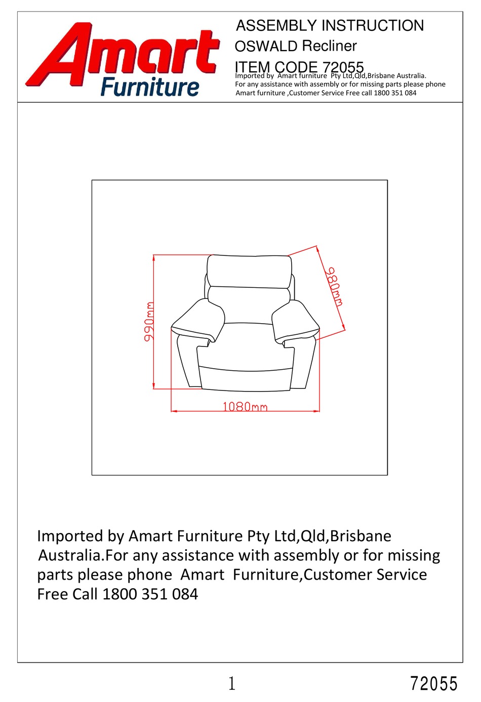 AMART FURNITURE 72055 ASSEMBLY INSTRUCTION MANUAL Pdf Download ManualsLib