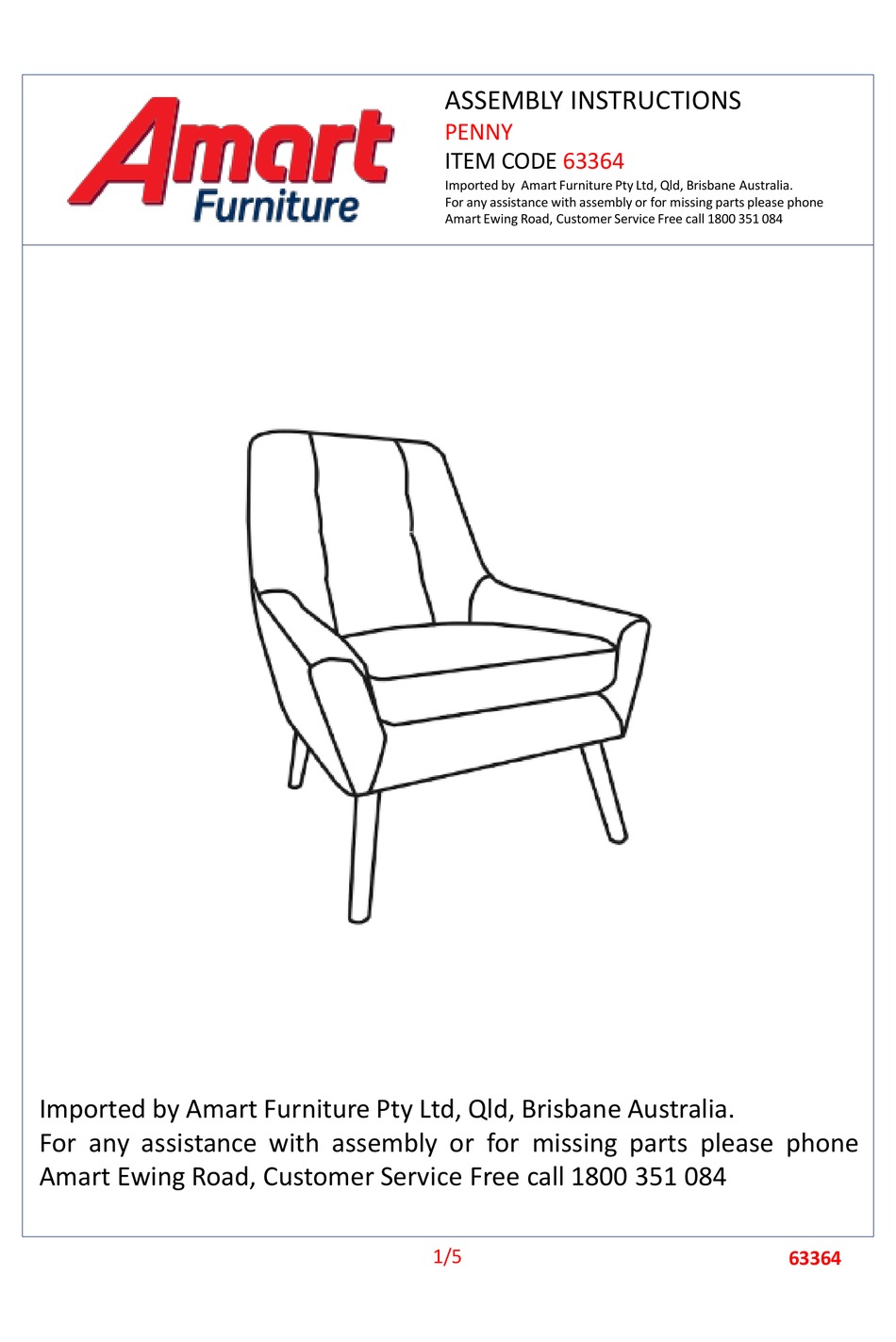 AMART FURNITURE PENNY 63364 ASSEMBLY INSTRUCTIONS Pdf Download ManualsLib