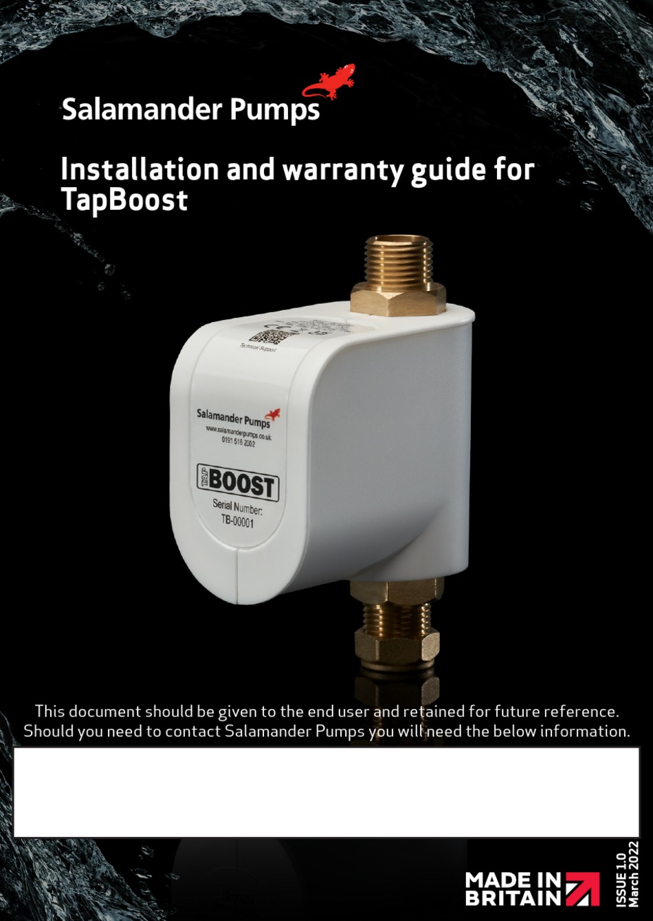 SALAMANDER PUMPS TAPBOOST TBS15 INSTALLATION MANUAL Pdf Download