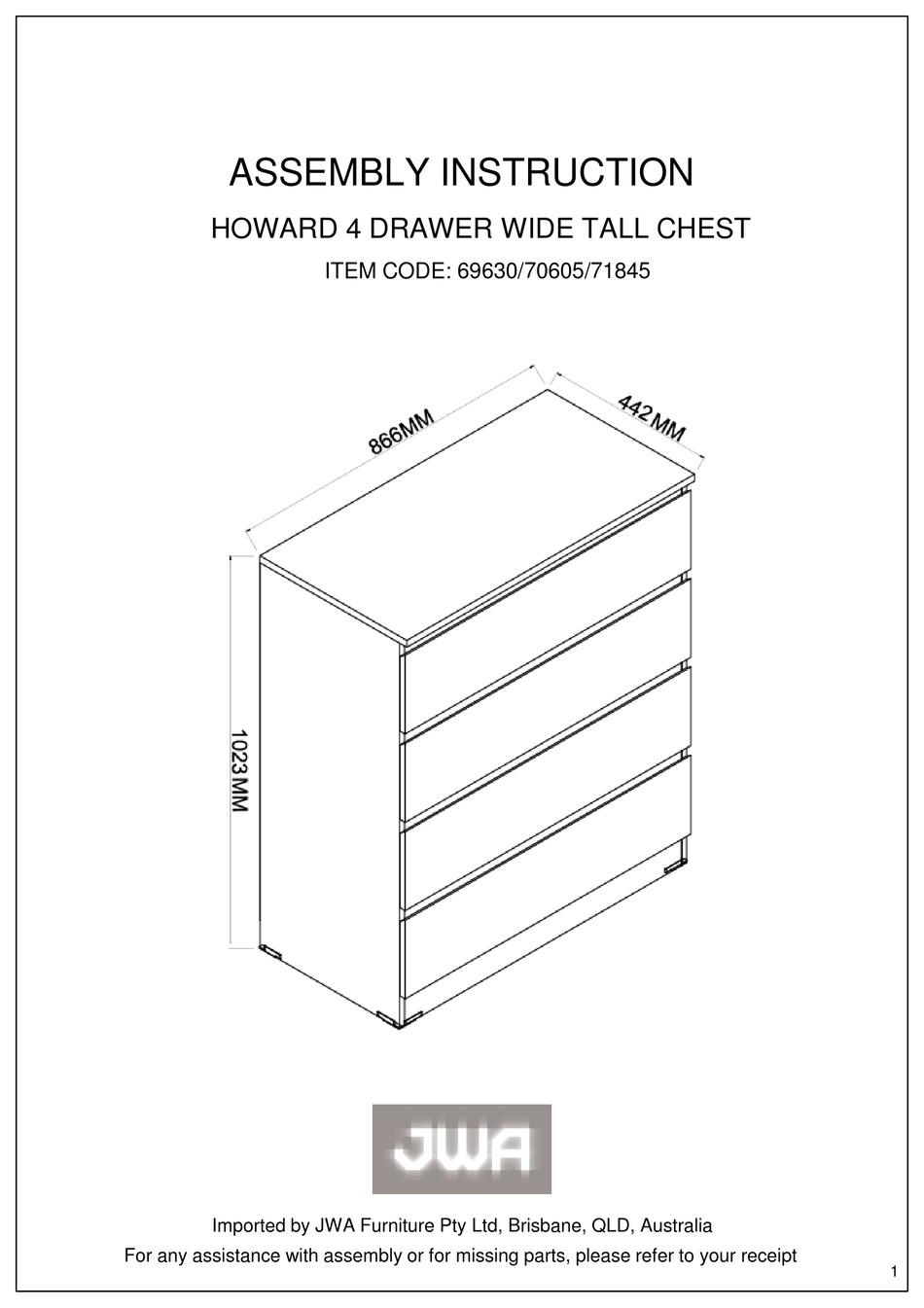 JWA 69630 ASSEMBLY INSTRUCTION MANUAL Pdf Download ManualsLib