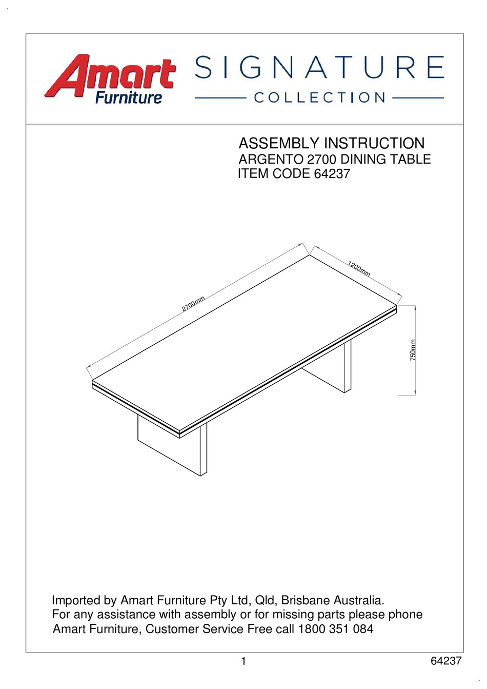 AMART FURNITURE ARGENTO 2700 64237 ASSEMBLY INSTRUCTION Pdf Download