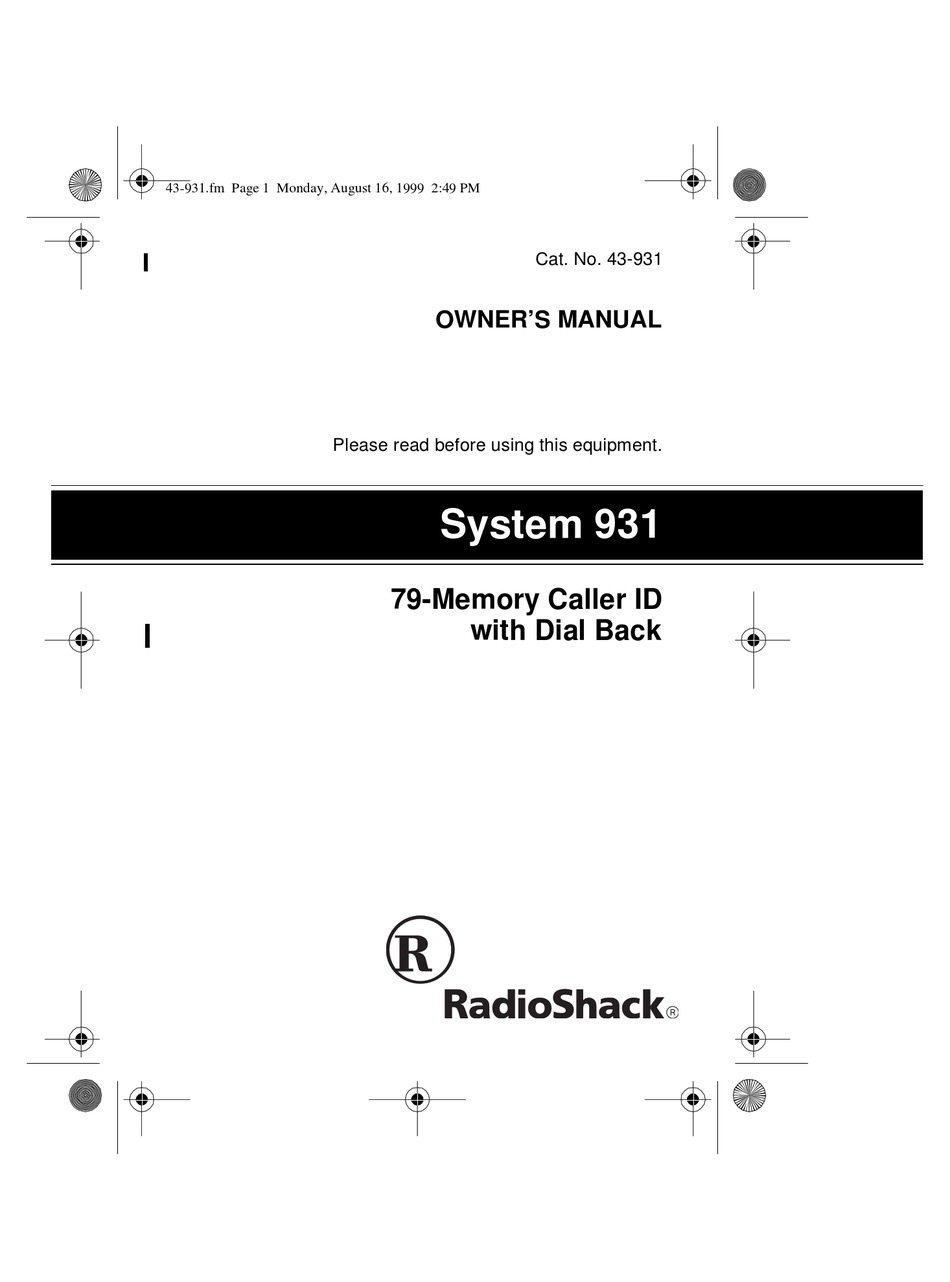 RADIO SHACK 43931 OWNER'S MANUAL Pdf Download ManualsLib