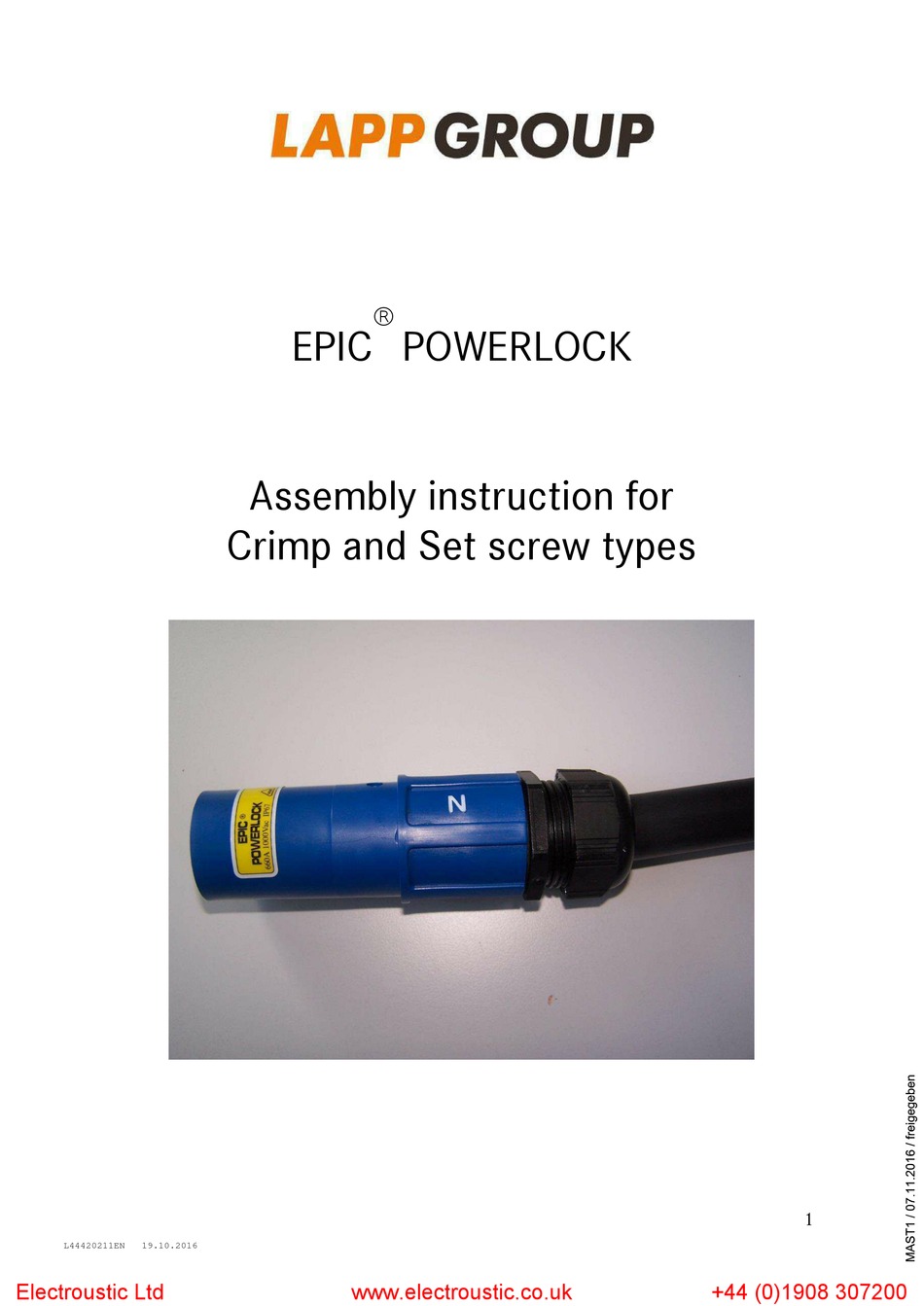 LAPP GROUP EPIC POWERLOCK ASSEMBLY INSTRUCTION MANUAL Pdf Download ...