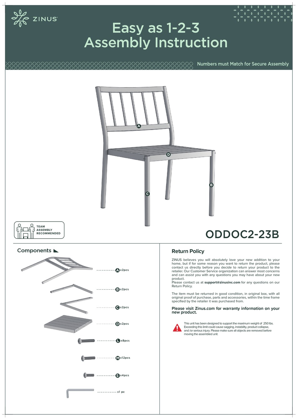 ZINUS ODDOC223B ASSEMBLY INSTRUCTION Pdf Download ManualsLib