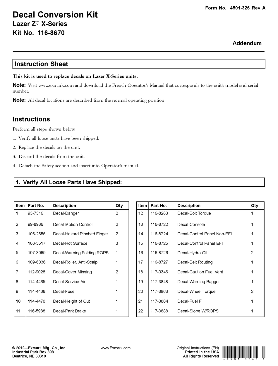 EXMARK LAZER Z X SERIES INSTRUCTION SHEET Pdf Download ManualsLib