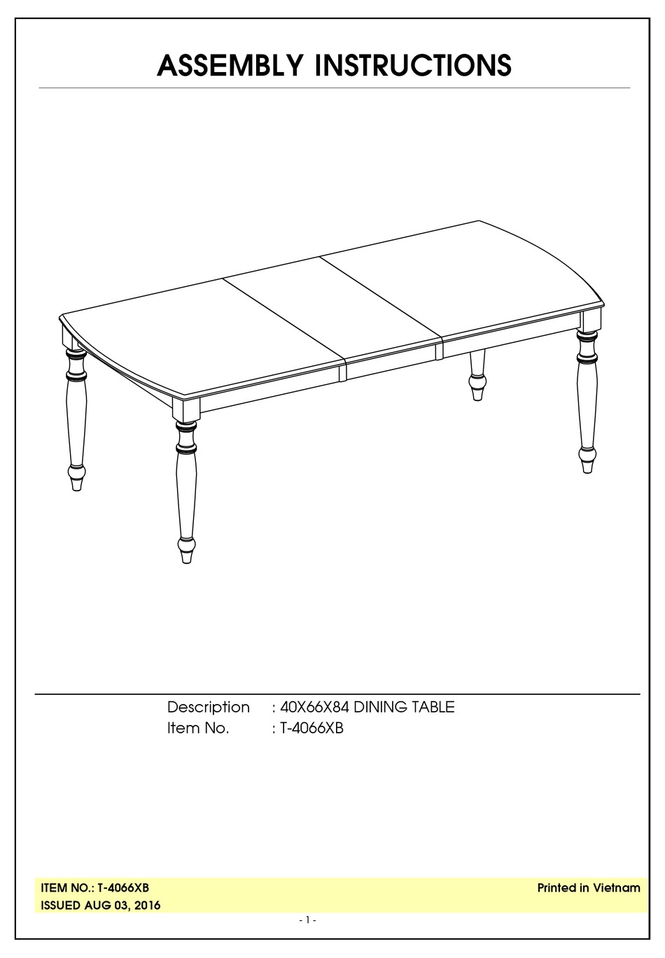 UNFINISHED FURNITURE OF WILMINGTON T4066XB ASSEMBLY INSTRUCTIONS Pdf