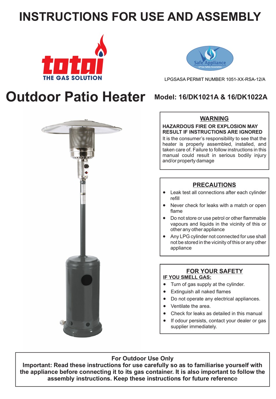 TOTAI 16/DK1021A INSTRUCTIONS FOR USE AND ASSEMBLY Pdf Download