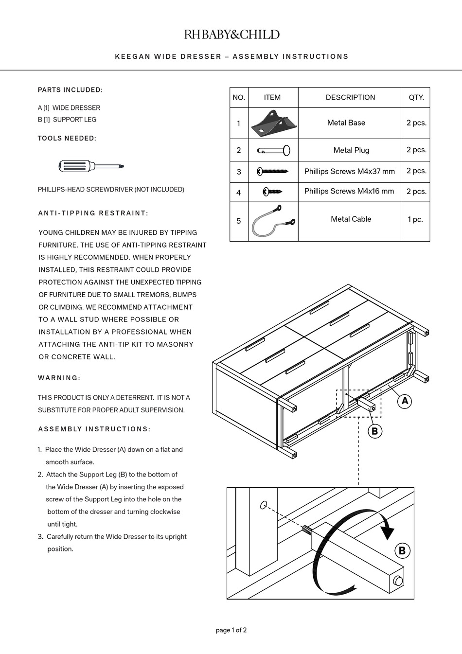 RH BABY&CHILD KEEGAN WIDE DRESSER ASSEMBLY INSTRUCTIONS Pdf Download ManualsLib